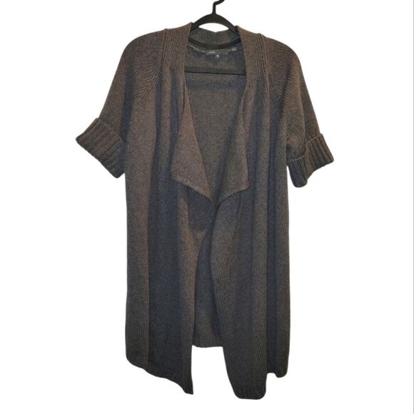 VINCE Short Sleeve Wool Drape Cardigan Sweater M Brown - Picture 1 of 7